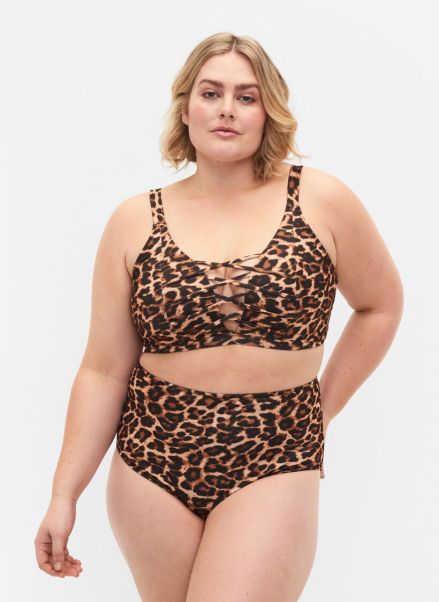 High Waisted Leopard Print Bikini Bottom Zizzi Swimwear Brown Women