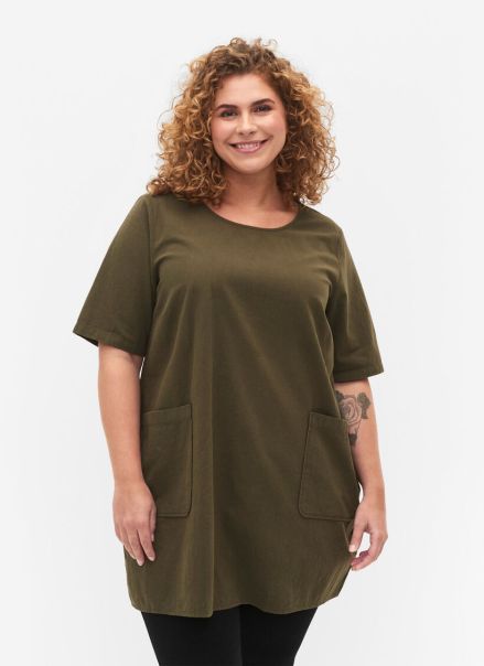 Flash Zizzi Flash - Short Sleeved Tunic In Cotton Green Women